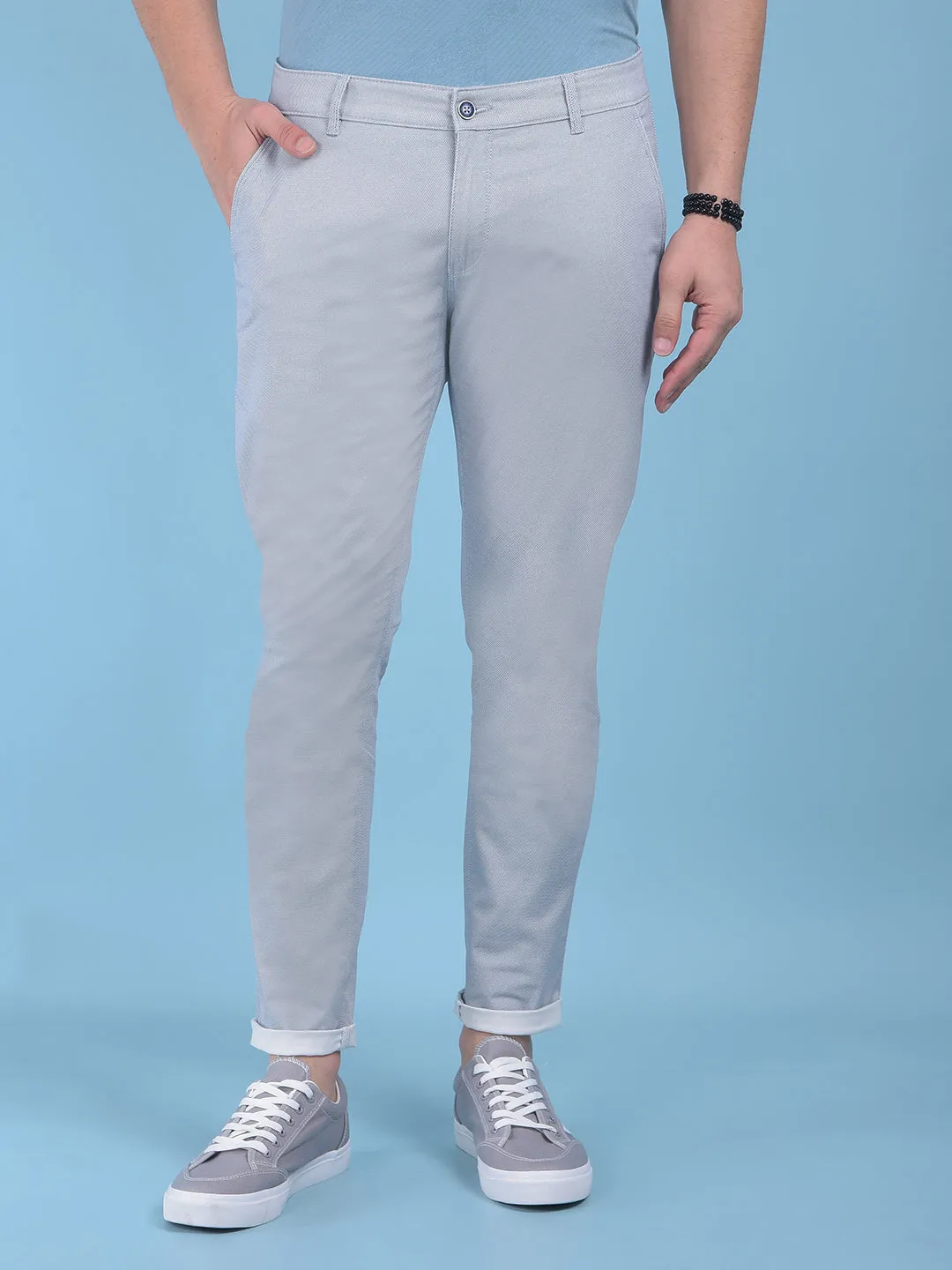 Blue Printed Stretchable Cotton Trousers