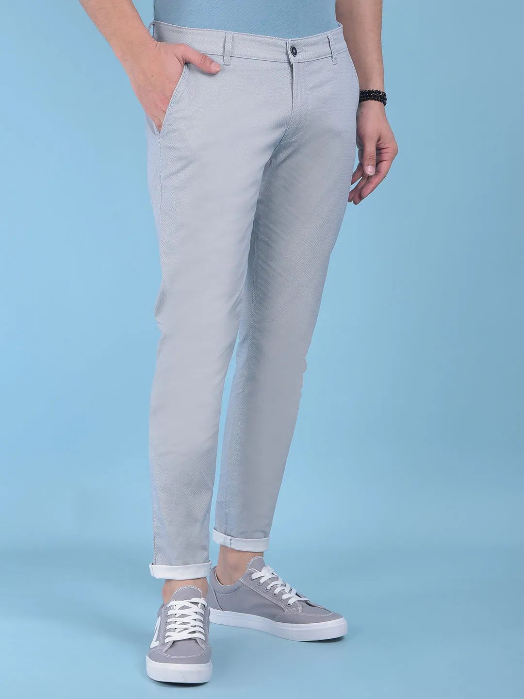Blue Printed Stretchable Cotton Trousers