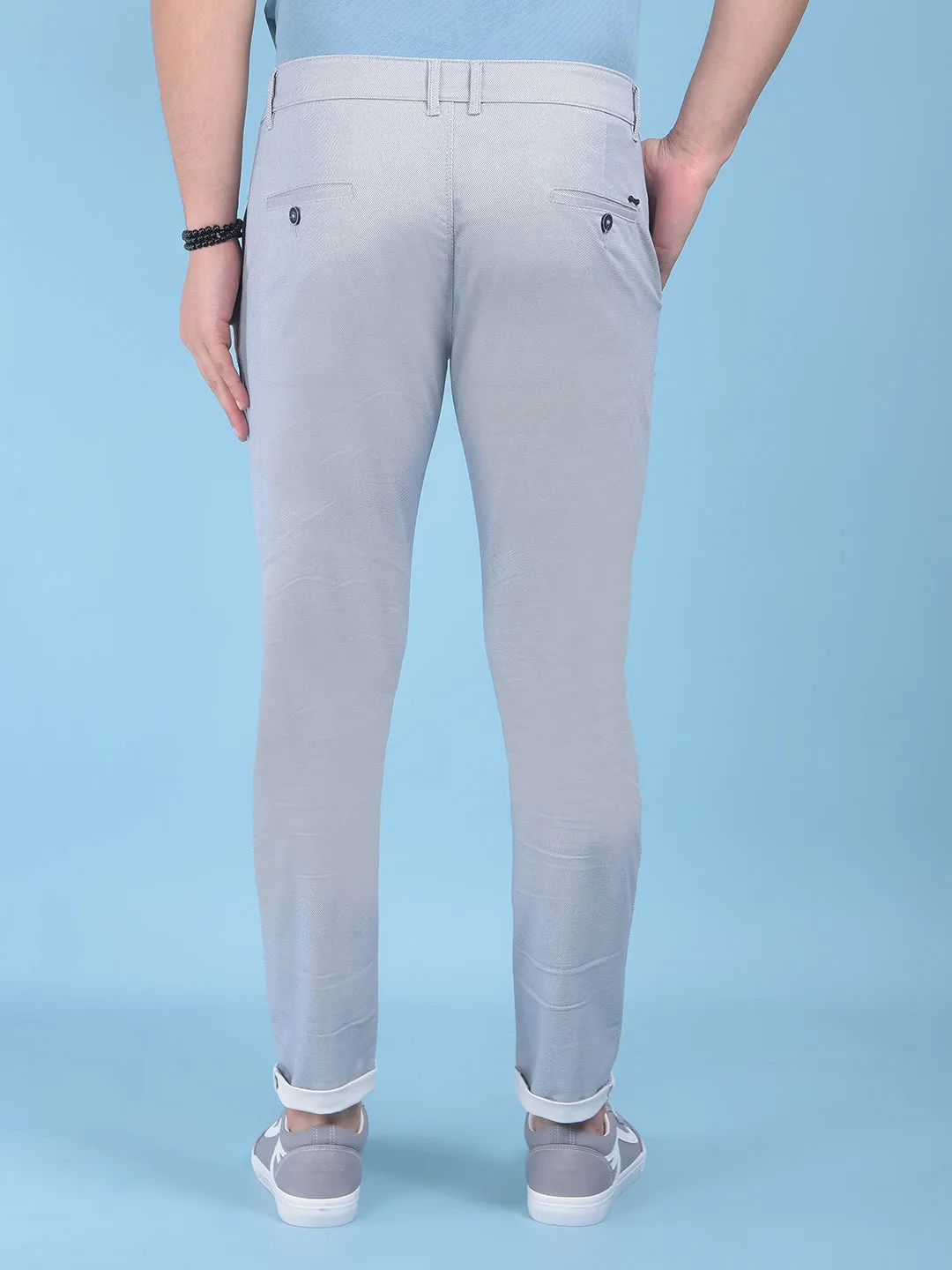 Blue Printed Stretchable Cotton Trousers