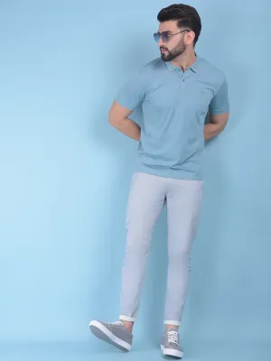 Blue Printed Stretchable Cotton Trousers