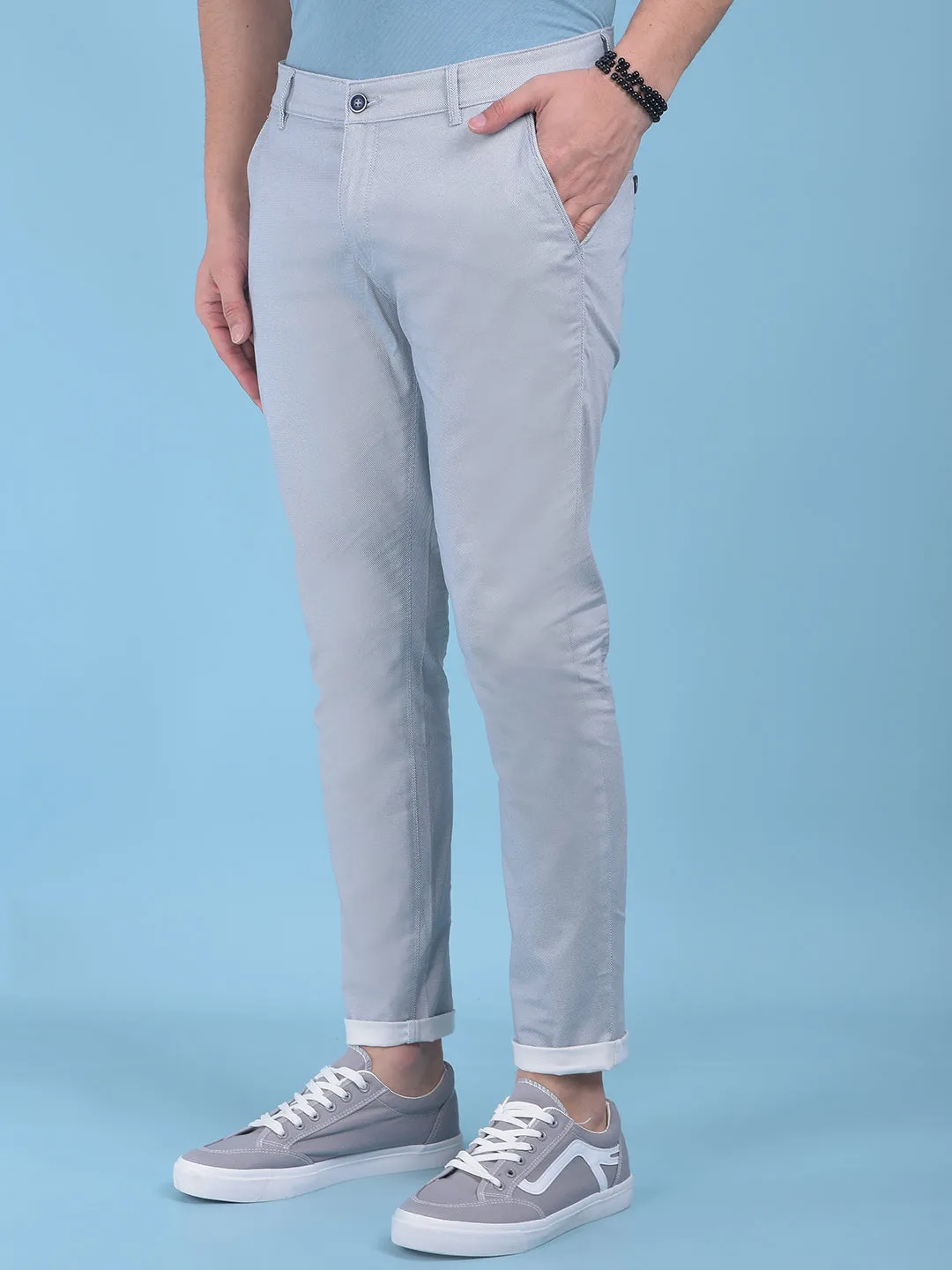 Blue Printed Stretchable Cotton Trousers