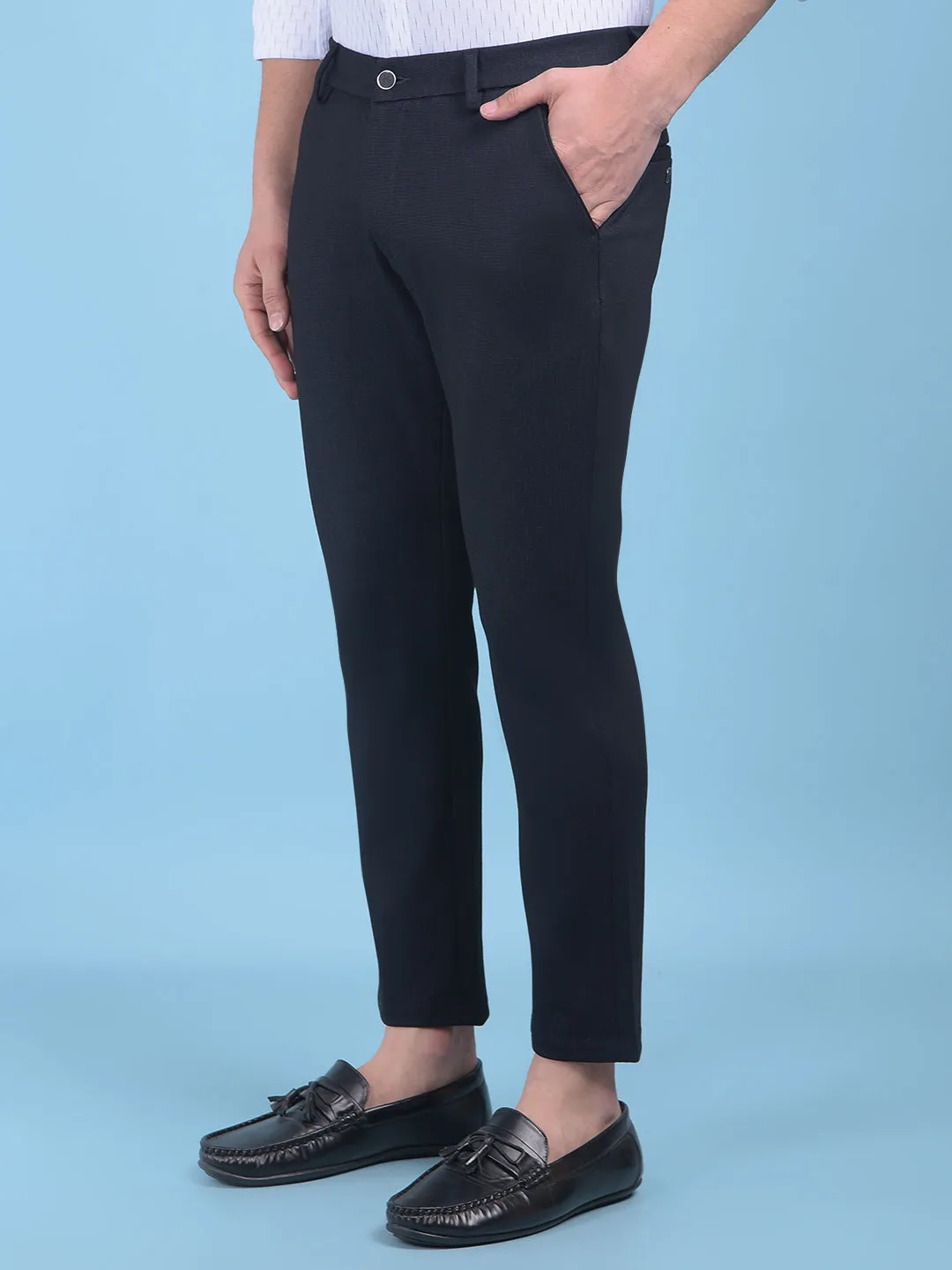 Blue Printed Stretchable Trousers
