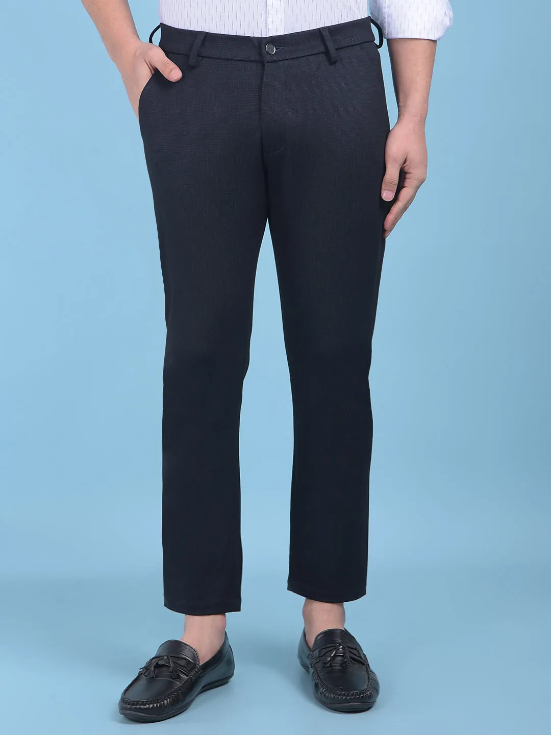 Blue Printed Stretchable Trousers