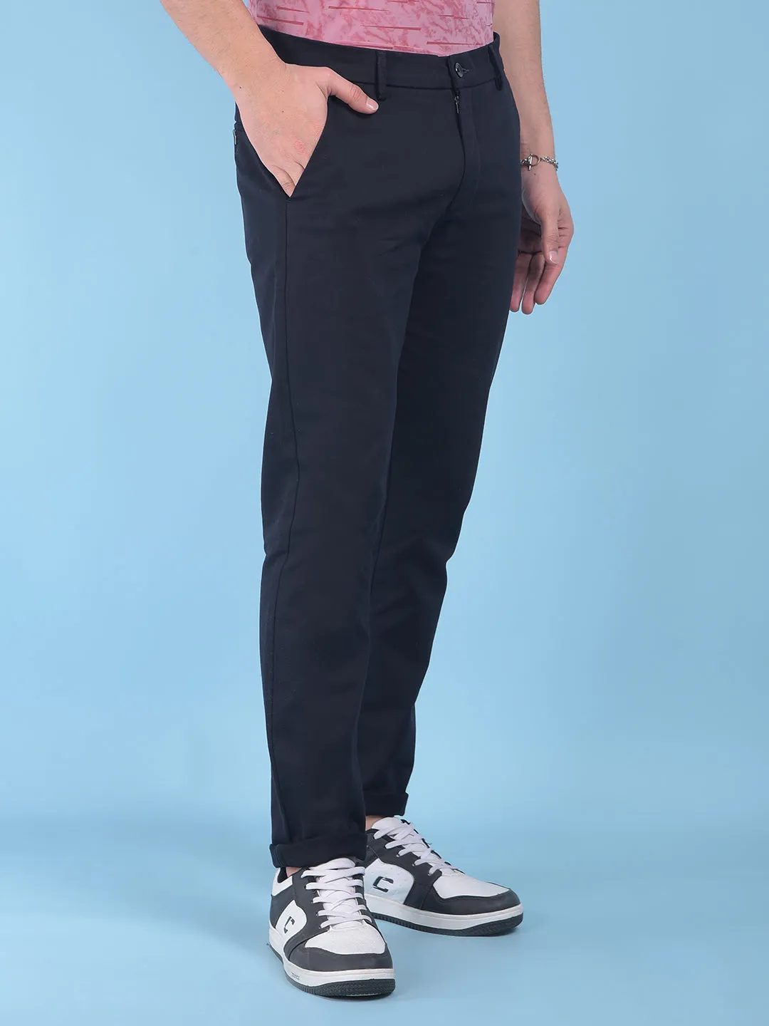 Blue Stretchable Cotton Trousers