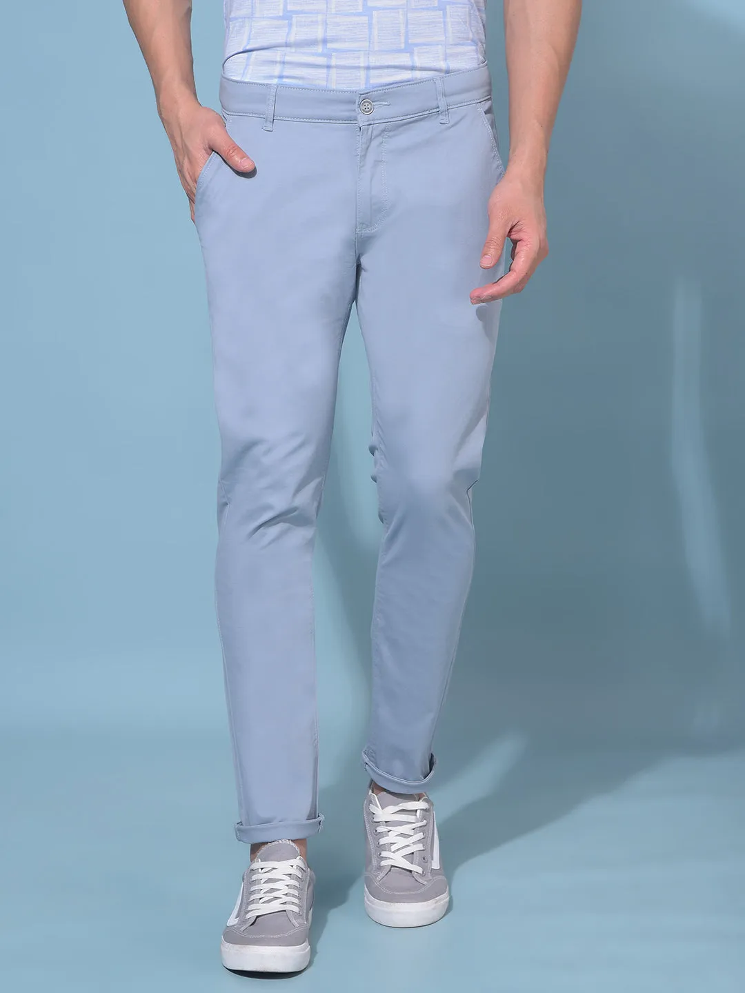 Blue Stretchable Cotton Trousers
