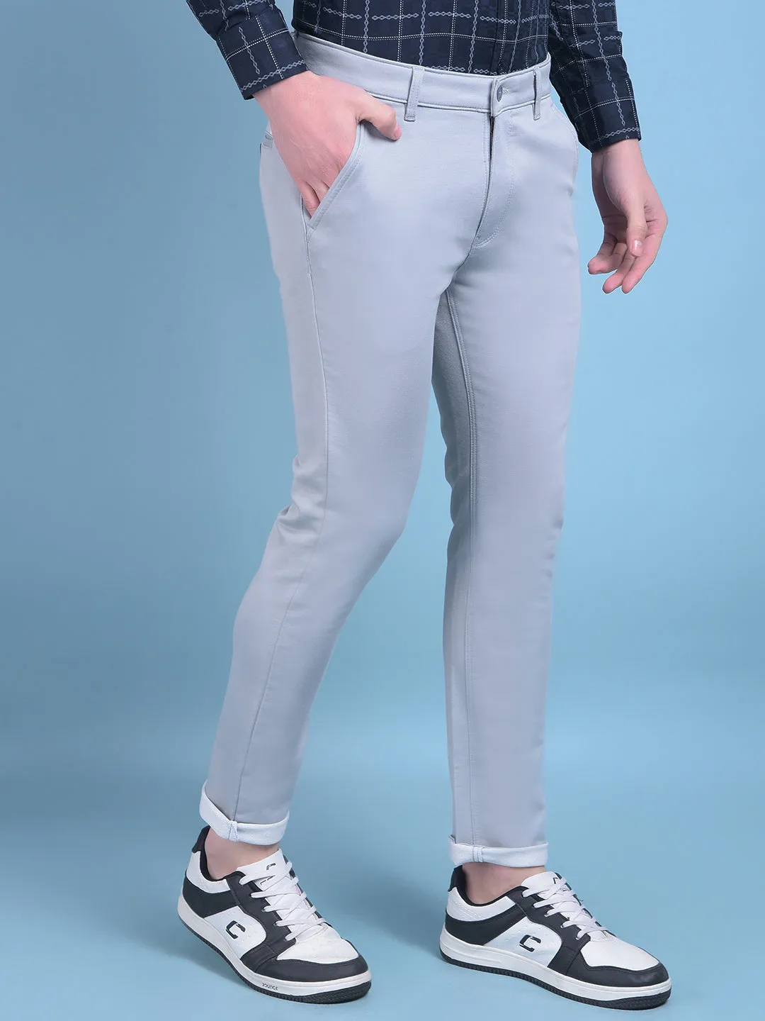 Blue Stretchable Cotton Trousers