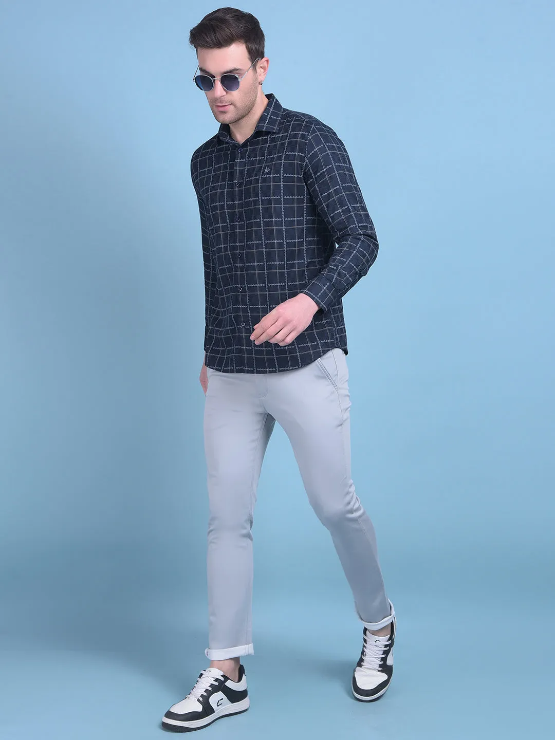 Blue Stretchable Cotton Trousers