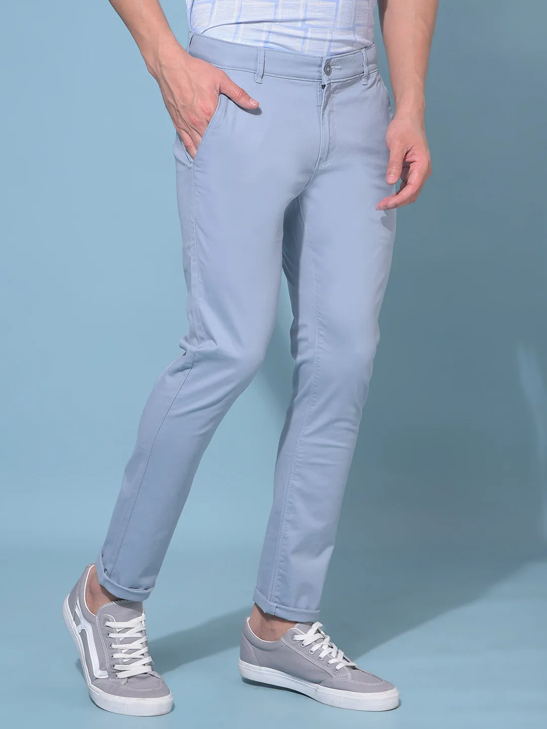 Blue Stretchable Cotton Trousers