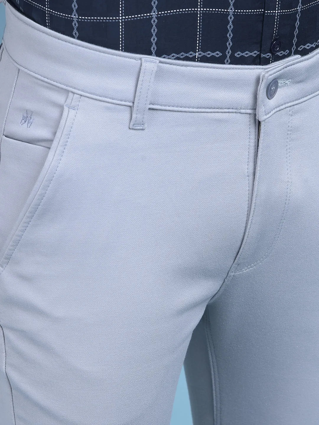 Blue Stretchable Cotton Trousers