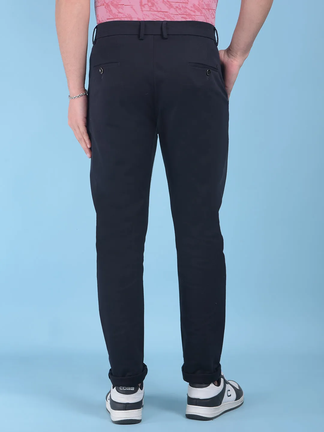 Blue Stretchable Cotton Trousers