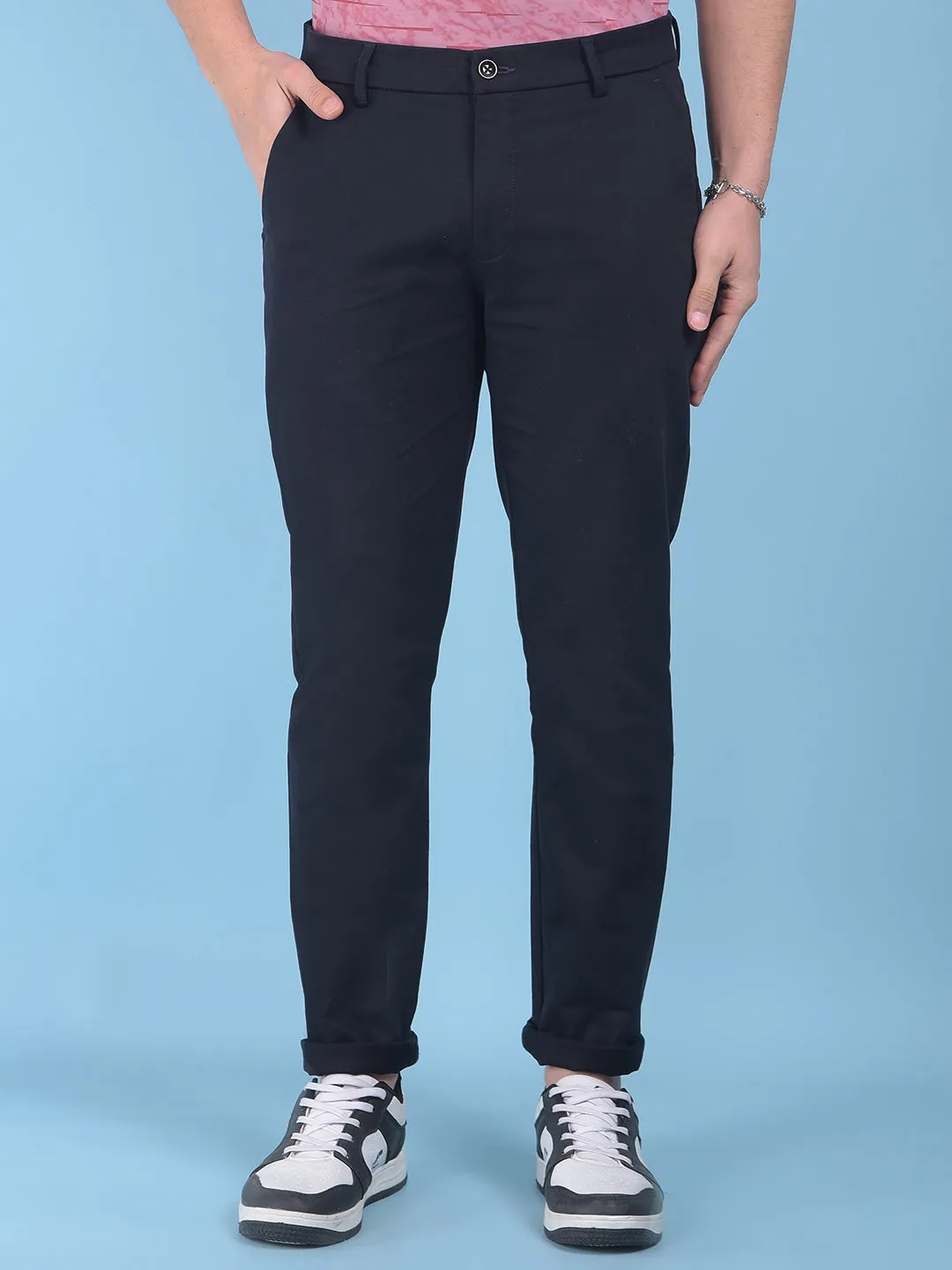 Blue Stretchable Cotton Trousers