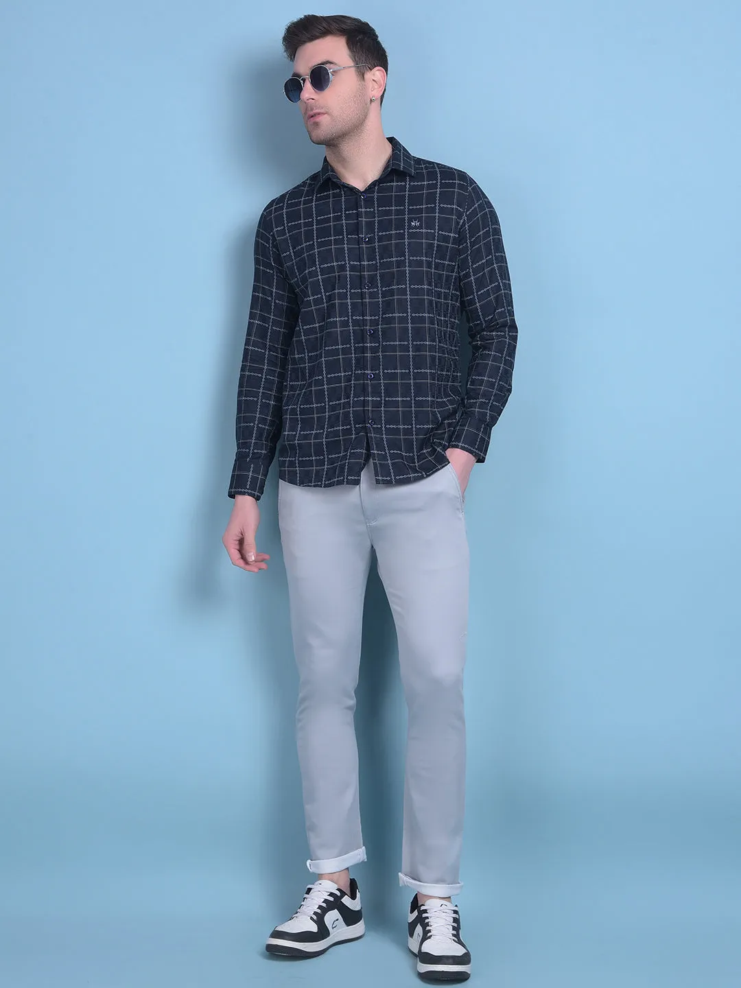 Blue Stretchable Cotton Trousers