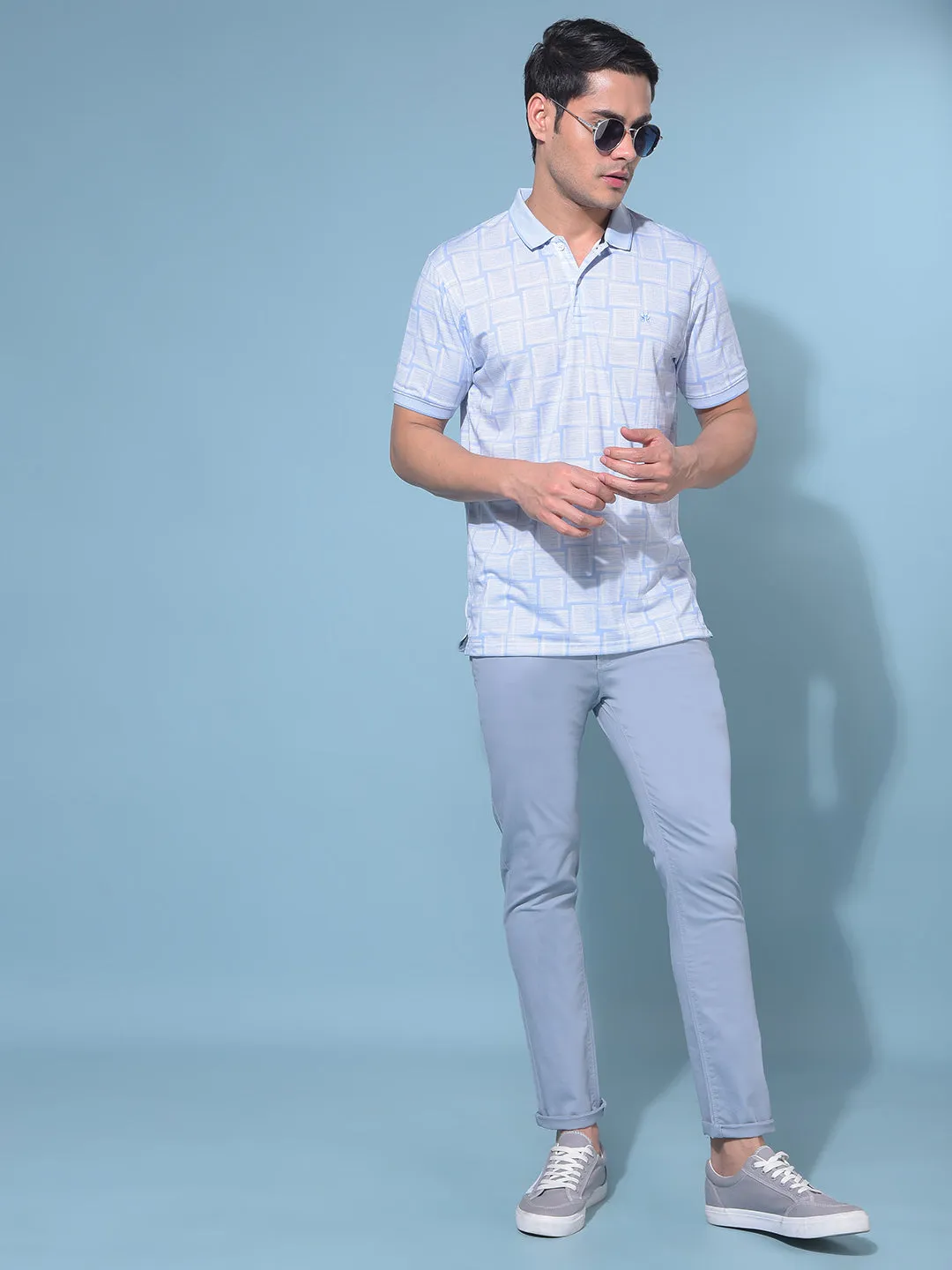 Blue Stretchable Cotton Trousers