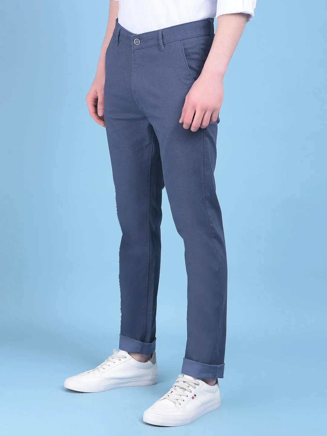 Blue Stretchable Cotton Trousers