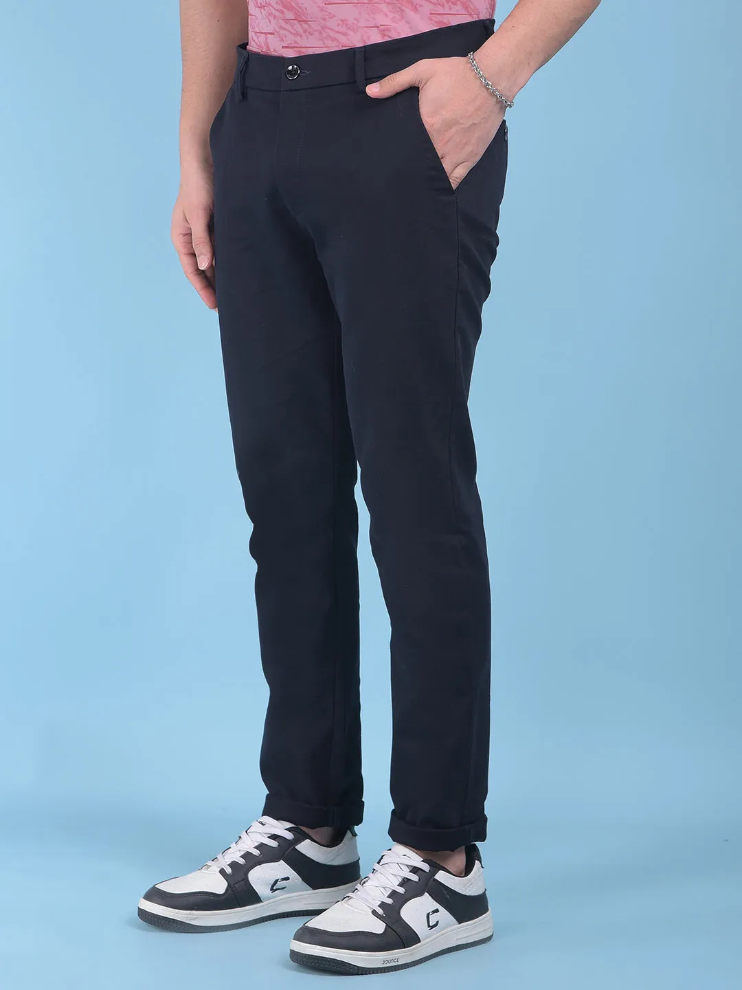 Blue Stretchable Cotton Trousers
