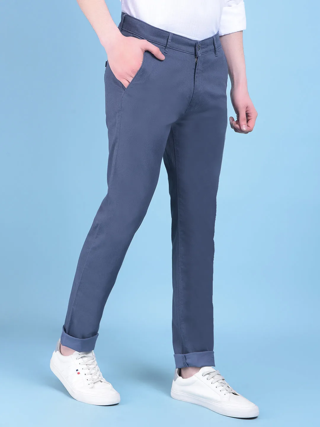 Blue Stretchable Cotton Trousers