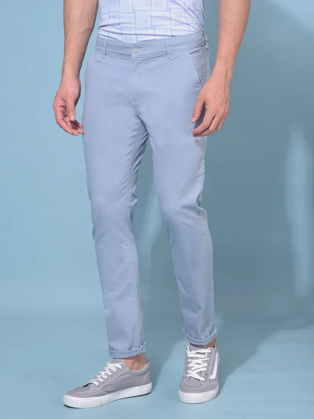 Blue Stretchable Cotton Trousers