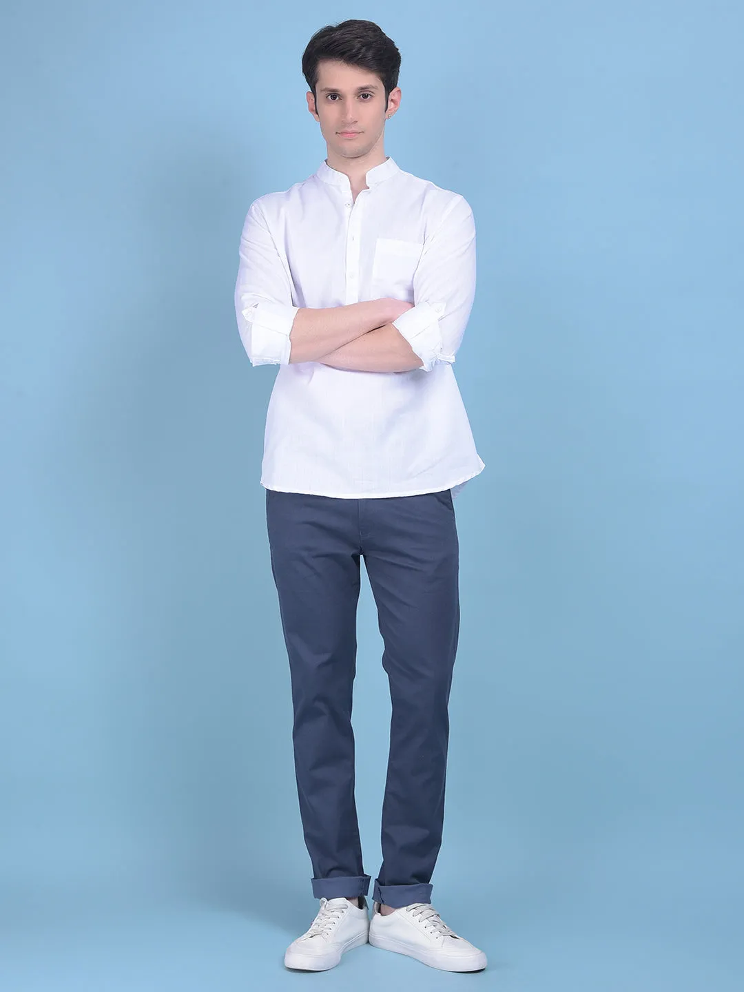 Blue Stretchable Cotton Trousers