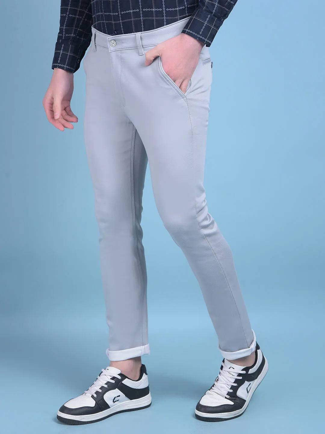 Blue Stretchable Cotton Trousers