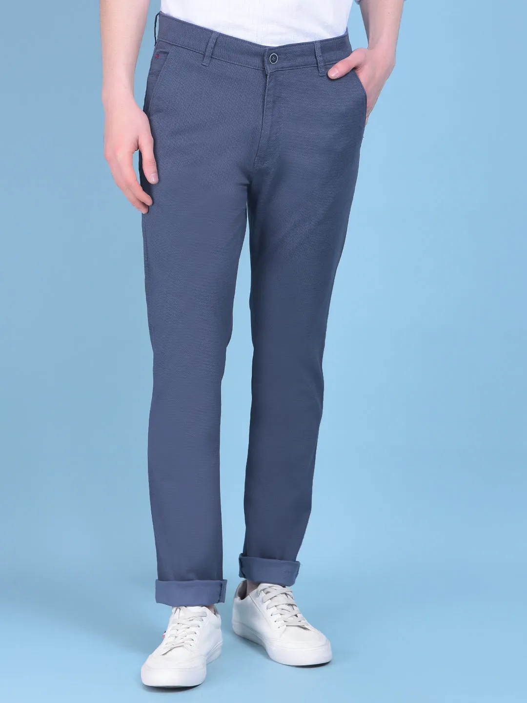 Blue Stretchable Cotton Trousers