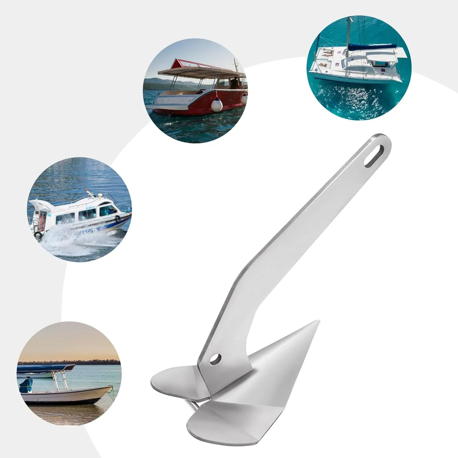 Boat Anchor, 32 lbs Marine Stainless Steel Delta Anchor/Wing Style Boat Anchor, Heavy Duty Wing Style Triangle Plow Anchor for Small Yachts Fishing Boats Sport Boats