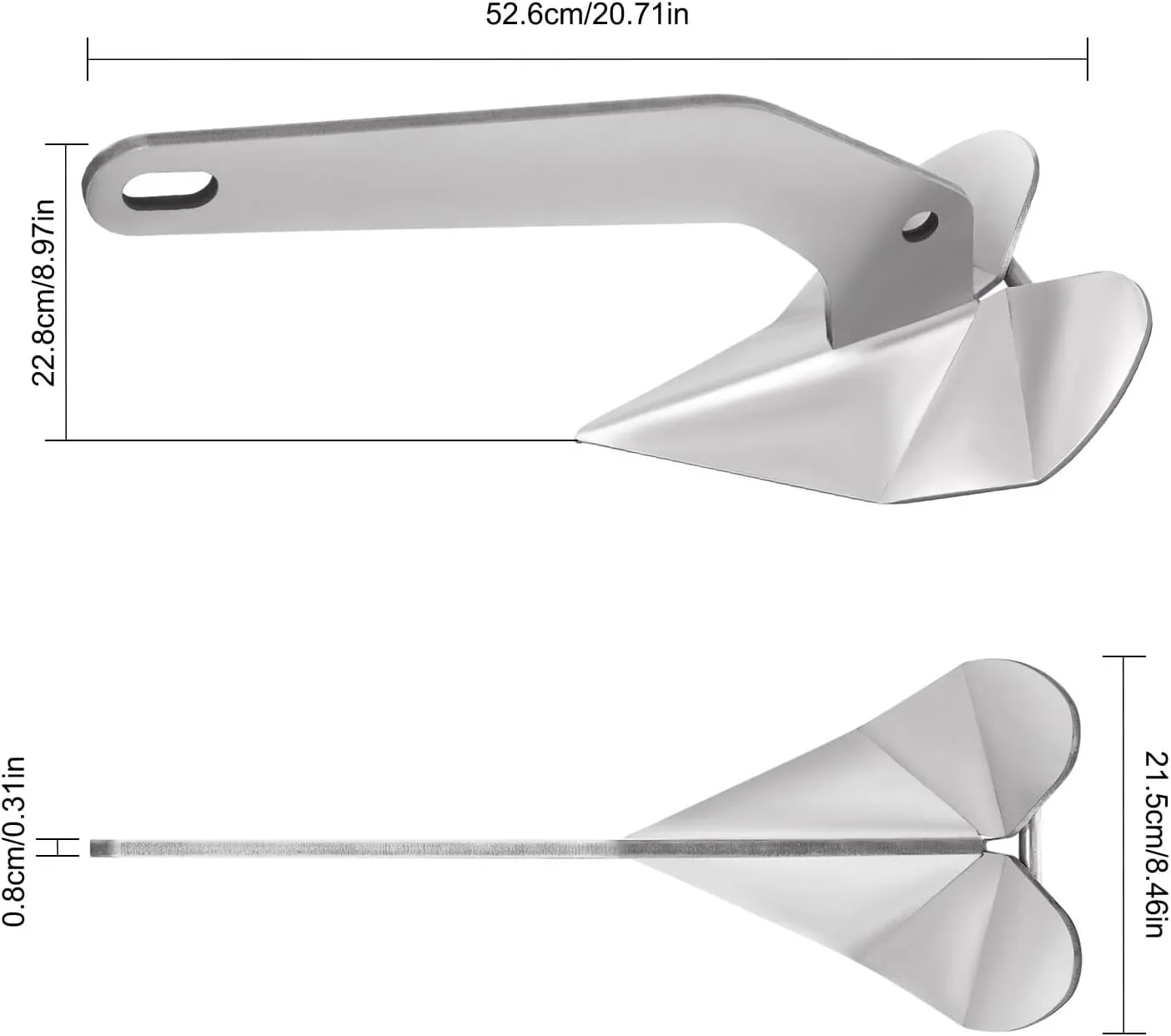 Boat Anchor, 32 lbs Marine Stainless Steel Delta Anchor/Wing Style Boat Anchor, Heavy Duty Wing Style Triangle Plow Anchor for Small Yachts Fishing Boats Sport Boats