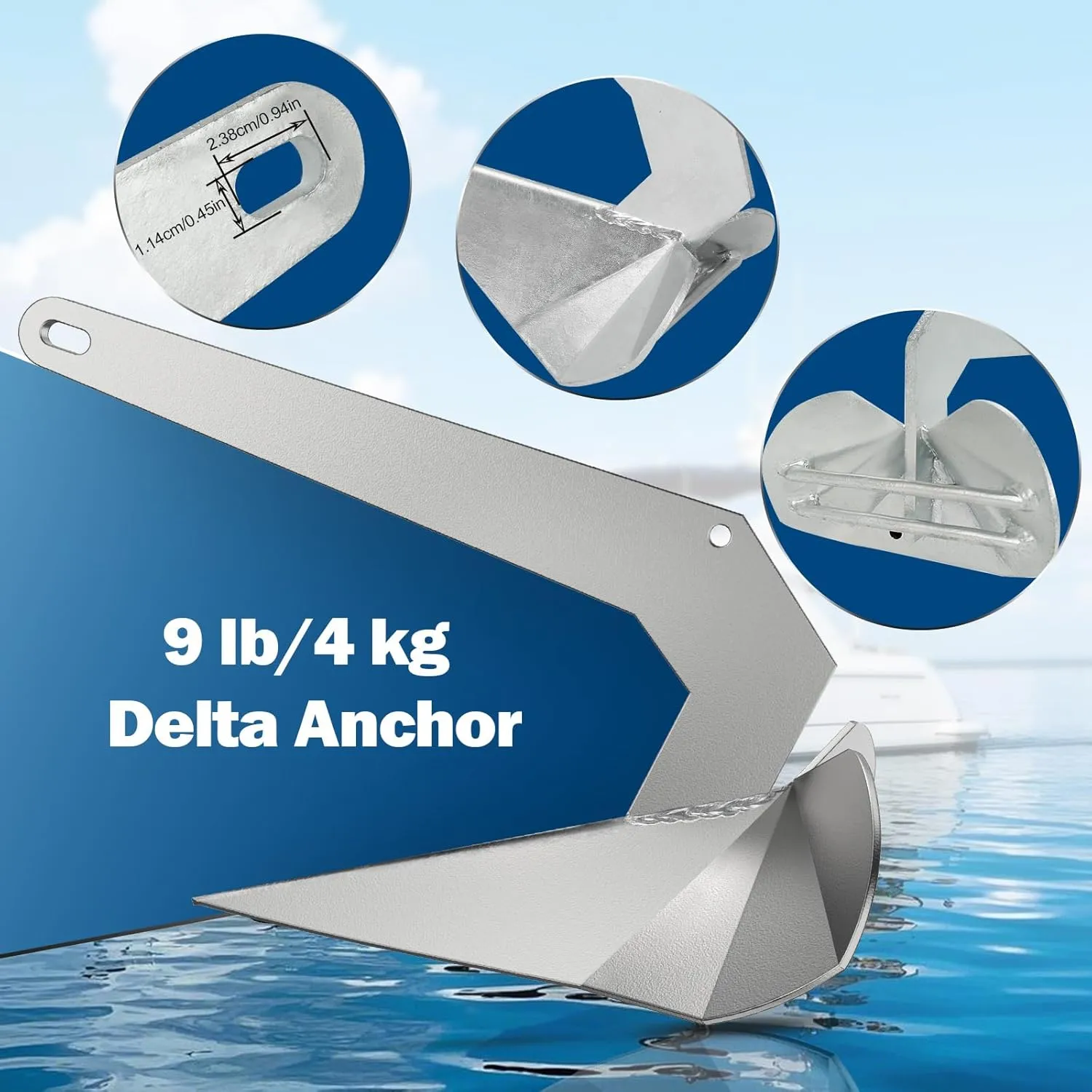 Boat Anchor Hot Dipped Galvanized Steel Delta Anchor 9 Lb 13 Lb 18 Lb 22 Lb Triangle Plow Anchor for Pontoon Fishing Boats Sailing Boats Anchor for 13 14 15 16 18 20 21 22 23 24 25 26 FT Boats