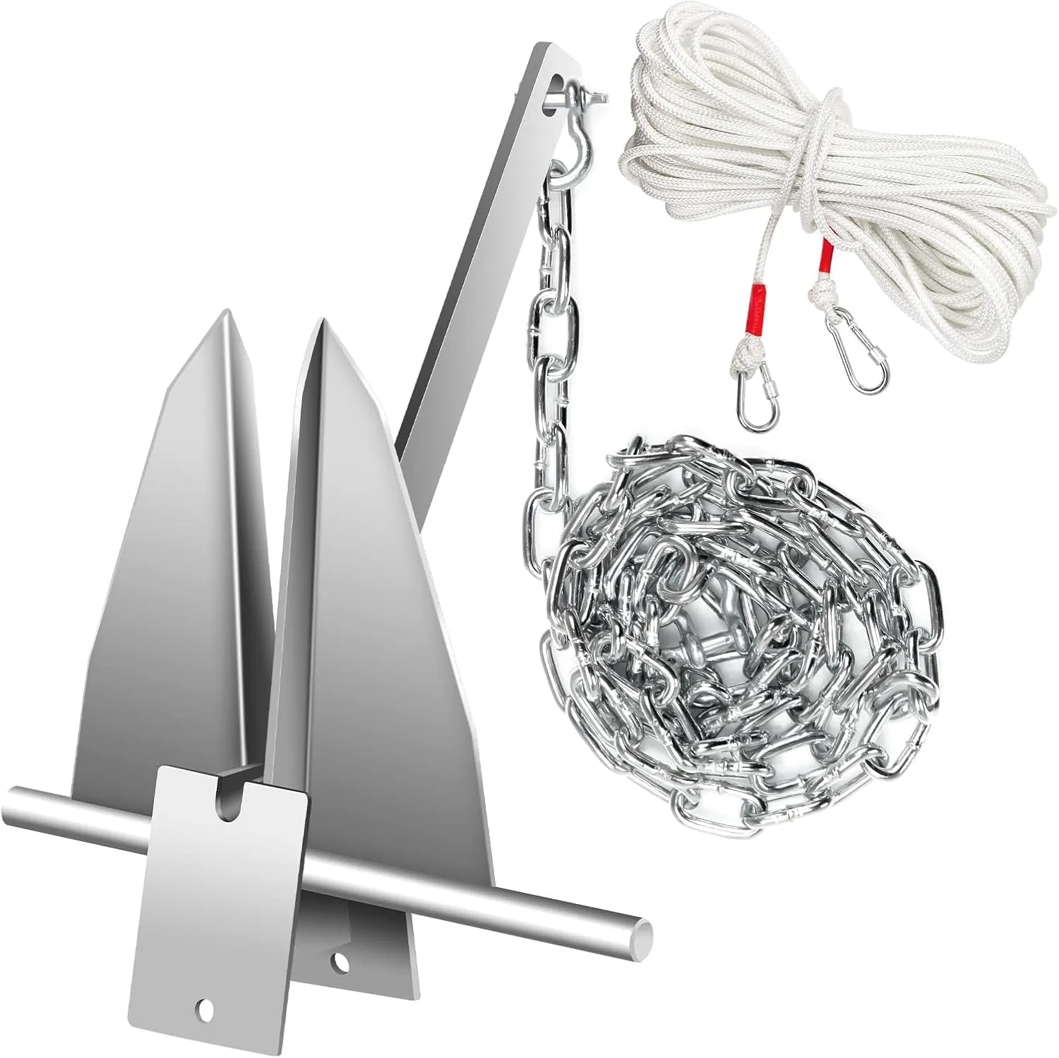 Boat Anchor Kit, Heavy Fluke Anchor Kit Includes Galvanized Fluke Boat Anchor with Anchor Chain, Rope, Shackles - Boat Anchor Kit for 3'-26' Boats