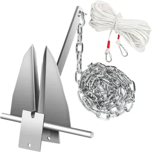 Boat Anchor Kit, Heavy Fluke Anchor Kit Includes Galvanized Fluke Boat Anchor with Anchor Chain, Rope, Shackles - Boat Anchor Kit for 3'-26' Boats