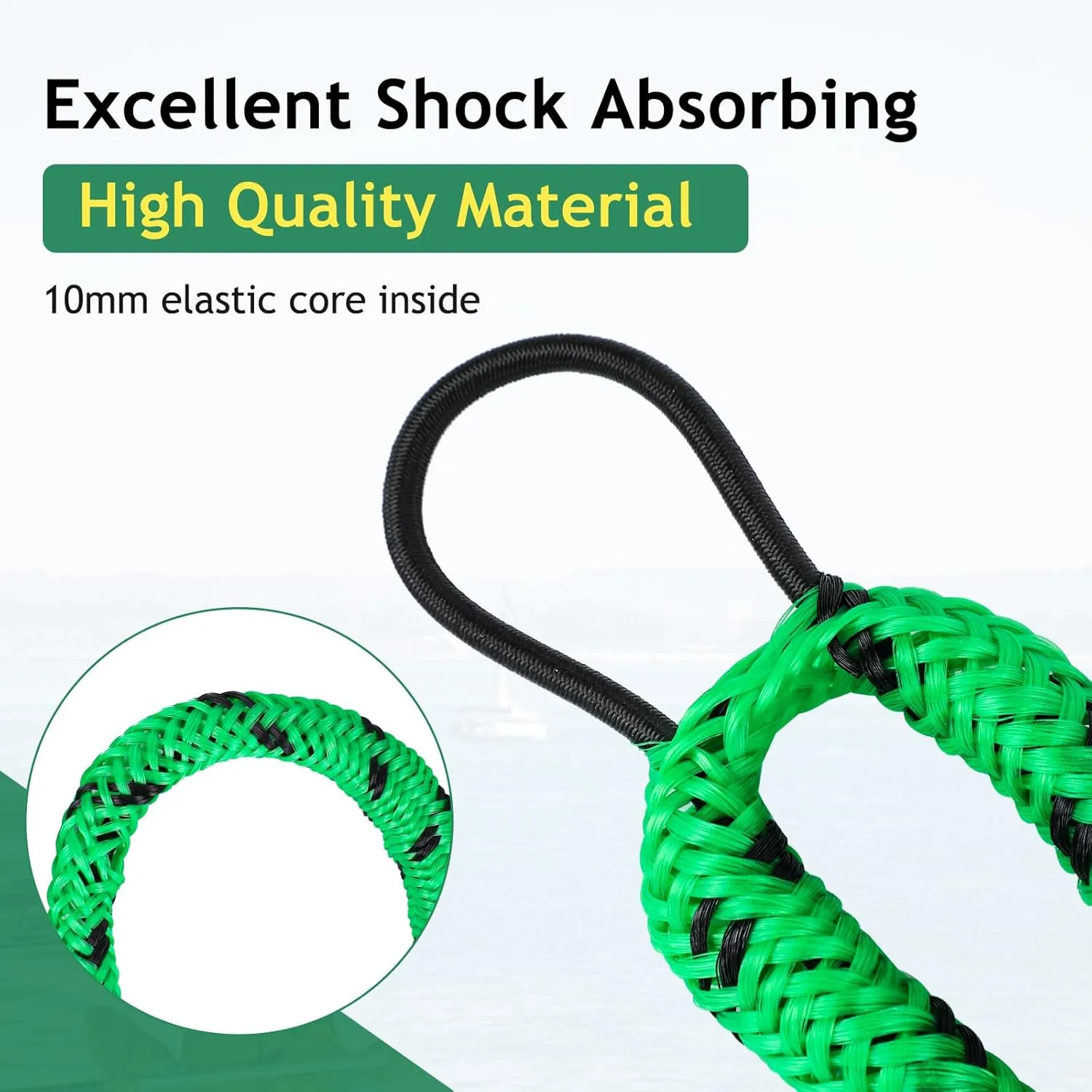 Boat Bungee Dock Lines, 4 Feet Stretches to 6 Feet Mooring Rope 4-Pack for Docking, Mooring Line Boat Accessories Docking Ropes PWC Dock Ties for Boats (Green &Black 4 Pack)