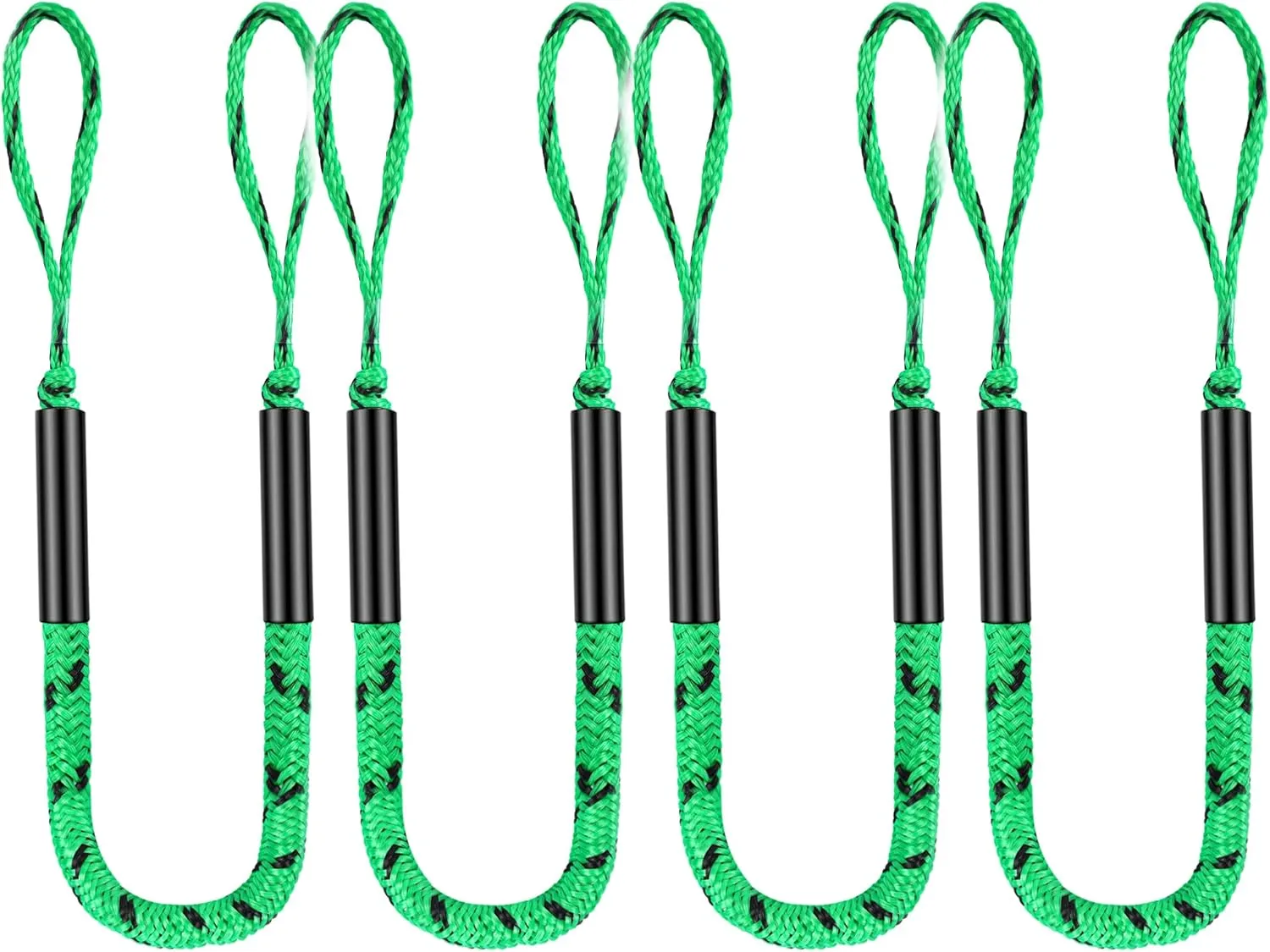 Boat Bungee Dock Lines, 4 Feet Stretches to 6 Feet Mooring Rope 4-Pack for Docking, Mooring Line Boat Accessories Docking Ropes PWC Dock Ties for Boats (Green &Black 4 Pack)