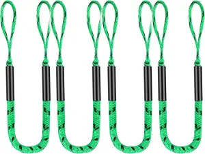 Boat Bungee Dock Lines, 4 Feet Stretches to 6 Feet Mooring Rope 4-Pack for Docking, Mooring Line Boat Accessories Docking Ropes PWC Dock Ties for Boats (Green &Black 4 Pack)
