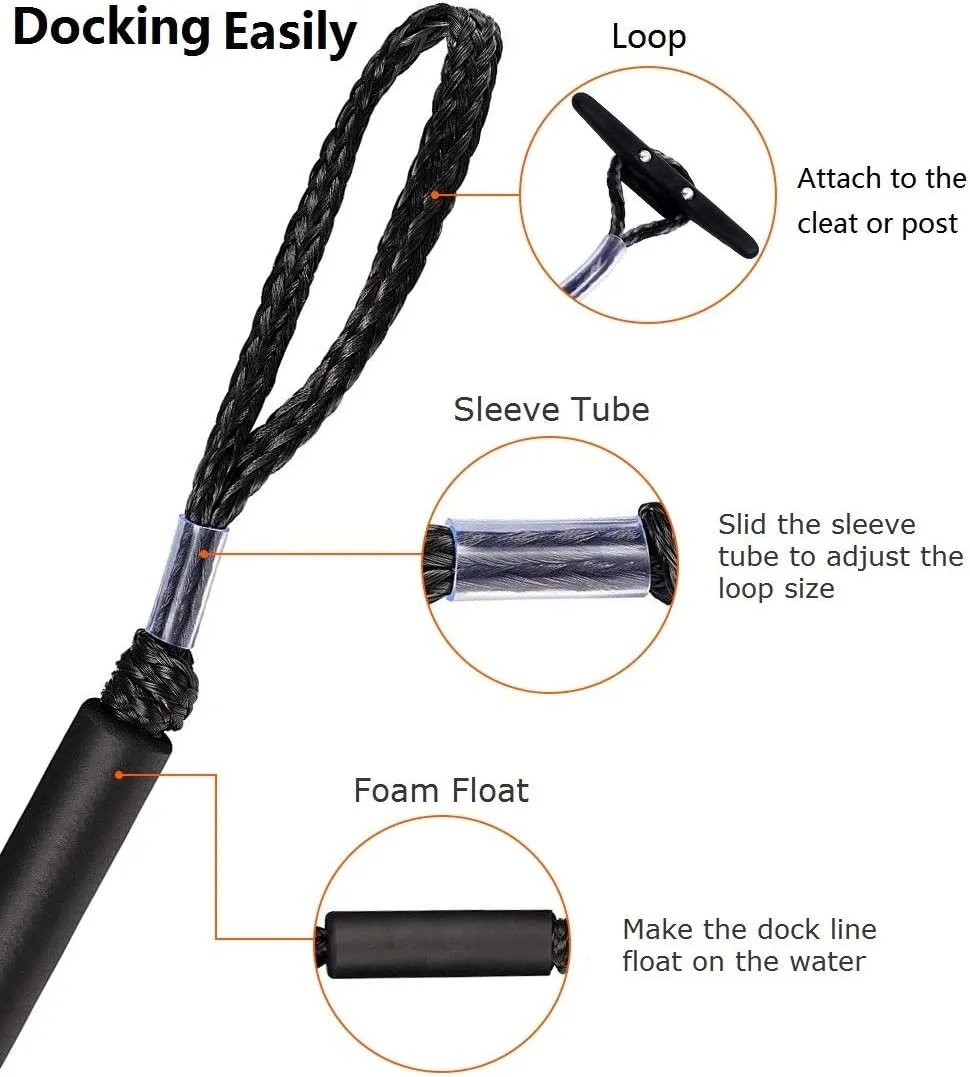 Boat Bungee Dock Lines Dock Rope Mooring Line Boat Accessories Docking Ropes PWC Dock Ties for Boats Pontoon, Jet Ski, SeaDoo, WaveRunner, Kayak