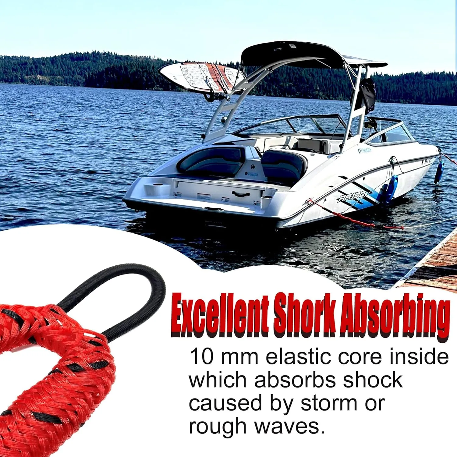Boat Bungee Dock Lines, Mooring Rope with Stainless Steel Clip,Boat Ropes for Docking, Boat Accessories, Suit for PWC, Kayak, Jet Ski, Seadoo, WaveRunner, Pontoon, Bass Boat, 3ft (RED&Black)