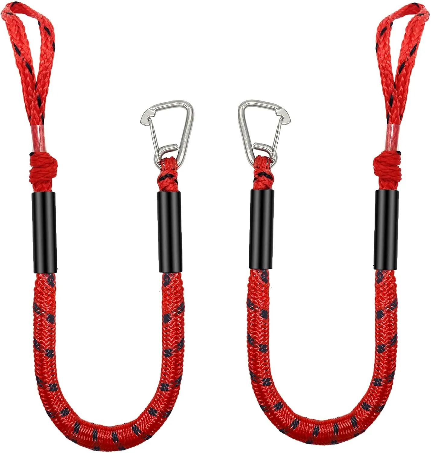 Boat Bungee Dock Lines, Mooring Rope with Stainless Steel Clip,Boat Ropes for Docking, Boat Accessories, Suit for PWC, Kayak, Jet Ski, Seadoo, WaveRunner, Pontoon, Bass Boat, 3ft (RED&Black)
