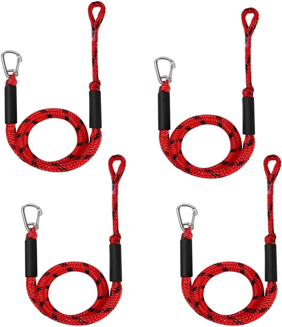 Boat Bungee Dock Lines, Mooring Rope with Stainless Steel Clip,Boat Ropes for Docking, Boat Accessories, Suit for PWC, Kayak, Jet Ski, Seadoo, WaveRunner, Pontoon, Bass Boat, 4ft (RED&Black)