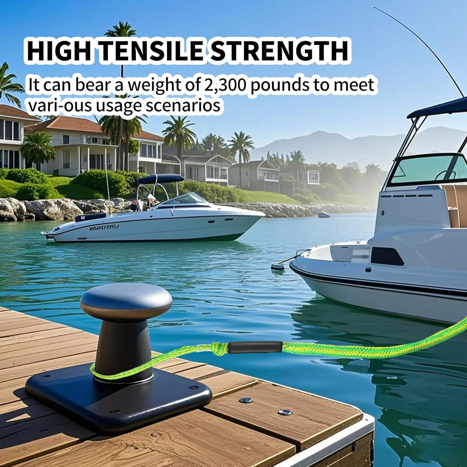 Boat Bungee Dock Lines with Loop and Foam Floats – 4FT (Extends to 5.5FT) Elastic Mooring Ropes for Quick Temporary Docking for Pontoon, Jon Boat, and Small Vessels,2Pack (Green&Yellow)