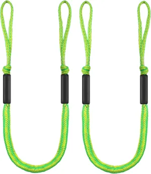 Boat Bungee Dock Lines with Loop and Foam Floats – 4FT (Extends to 5.5FT) Elastic Mooring Ropes for Quick Temporary Docking for Pontoon, Jon Boat, and Small Vessels,2Pack (Green&Yellow)