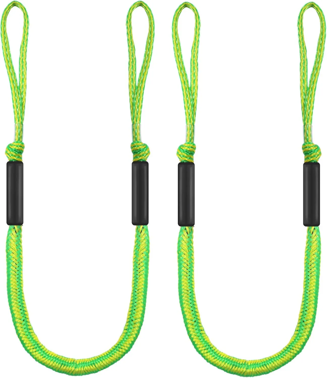 Boat Bungee Dock Lines with Loop and Foam Floats – 4FT (Extends to 5.5FT) Elastic Mooring Ropes for Quick Temporary Docking for Pontoon, Jon Boat, and Small Vessels,2Pack (Green&Yellow)