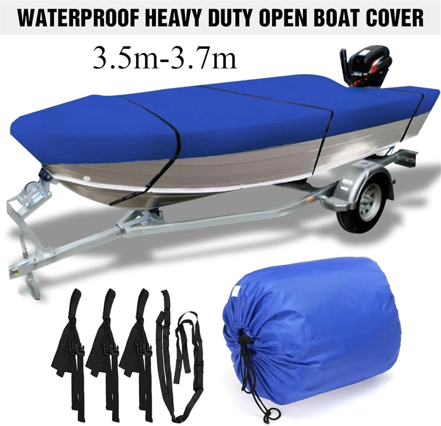 Boat Cover 600D Waterproof Open Boat Cover Sunshade UV-Resistant Dust-Proof Cover Heavy Duty Marine Open Boat Cover 3.5m-4.5m Universal (Size:430x205cm)