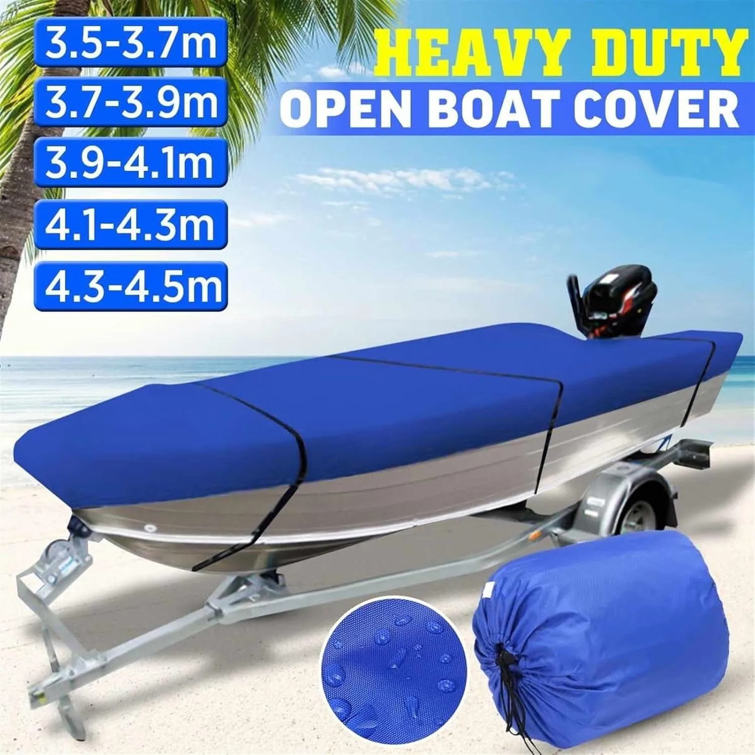 Boat Cover 600D Waterproof Open Boat Cover Sunshade UV-Resistant Dust-Proof Cover Heavy Duty Marine Open Boat Cover 3.5m-4.5m Universal (Size:430x205cm)