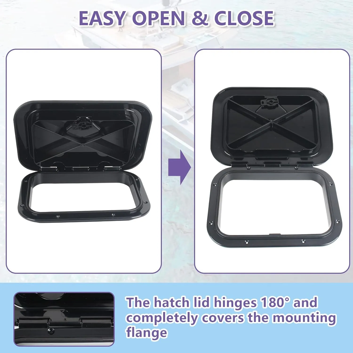 Boat Deck Access Hatch & lid 14.7x10.6in/17.3x12.4in/24x14in/20x18in,Marine Inspection Hatch Access Hatch Rectangle,Inspection Hatch Cover Deck Hatch Deck Plate Hatch for Marine Caravan RV,White/Black