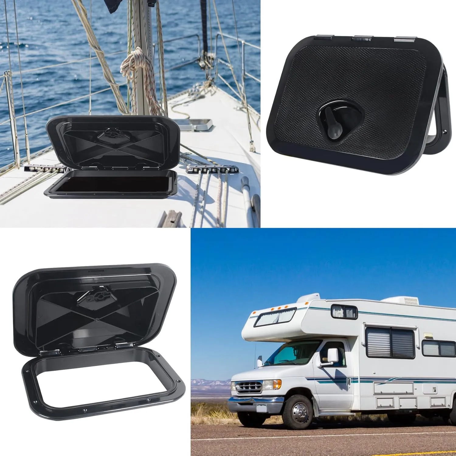 Boat Deck Access Hatch & lid 14.7x10.6in/17.3x12.4in/24x14in/20x18in,Marine Inspection Hatch Access Hatch Rectangle,Inspection Hatch Cover Deck Hatch Deck Plate Hatch for Marine Caravan RV,White/Black