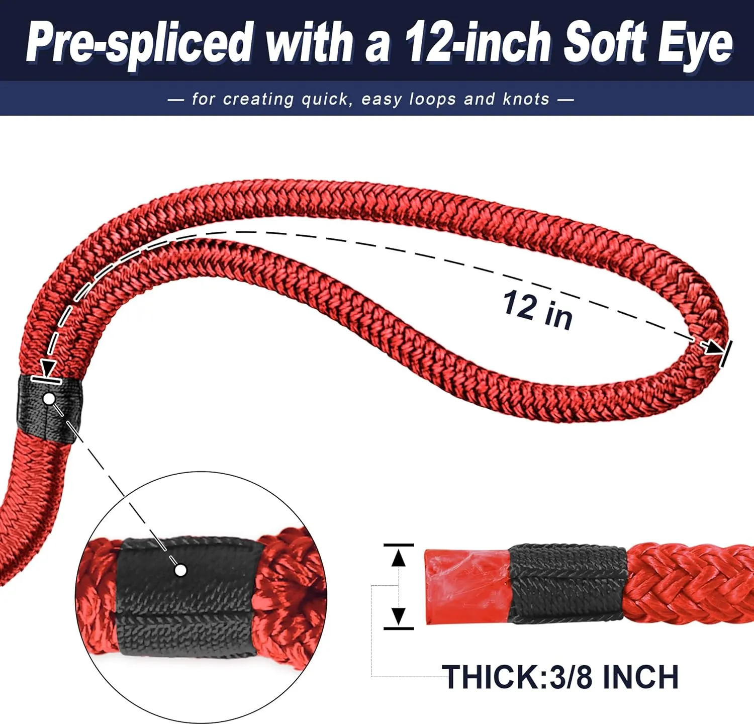 Boat Dock Lines 2 Pack Double Braided Nylon Marine Dock Lines for Boats,3/8 Inch x 15 FT Mooring Lines, with 12" Eyelet Boat Ropes for Docking with Loop -Red