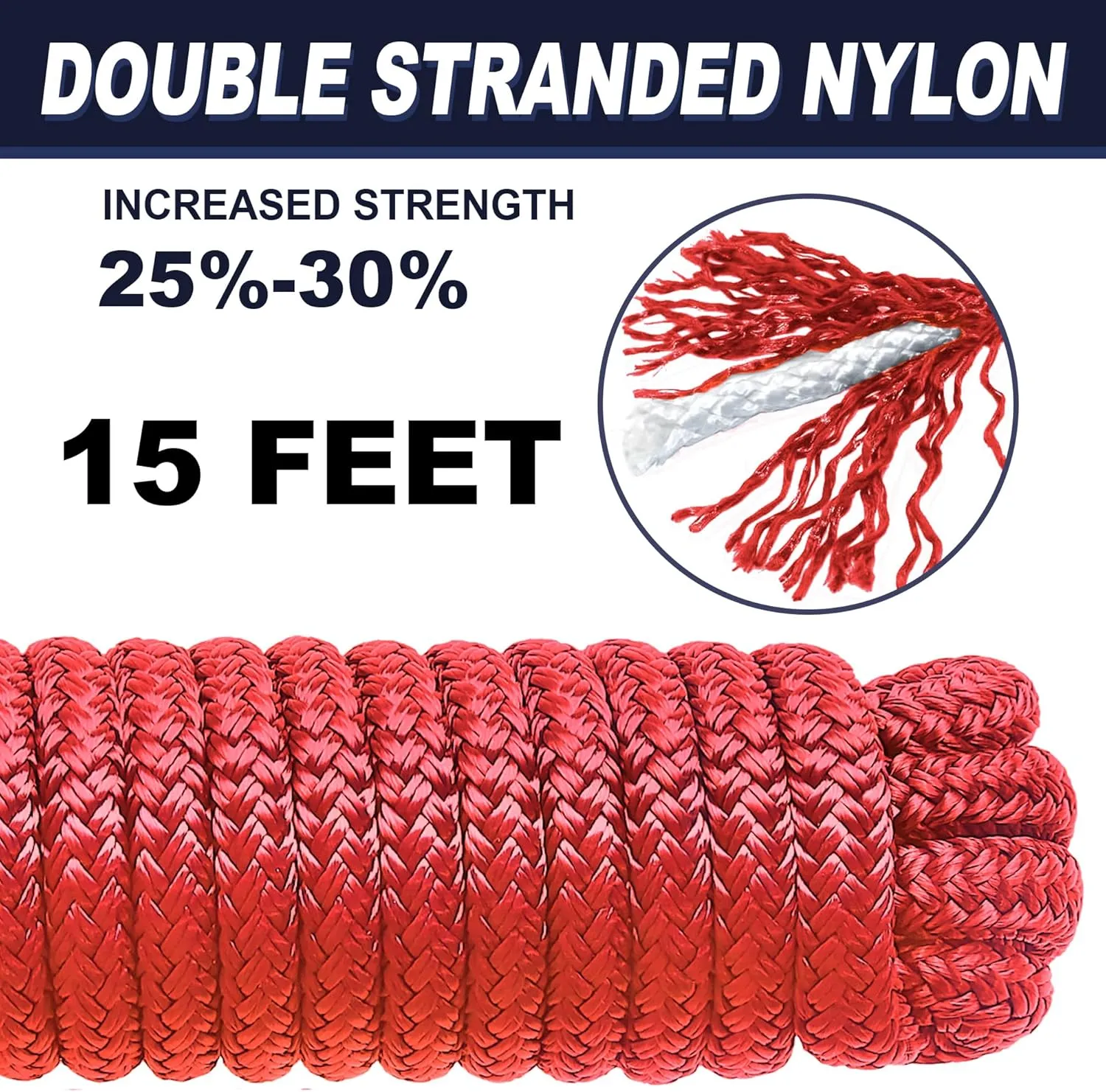 Boat Dock Lines 2 Pack Double Braided Nylon Marine Dock Lines for Boats,3/8 Inch x 15 FT Mooring Lines, with 12" Eyelet Boat Ropes for Docking with Loop -Red