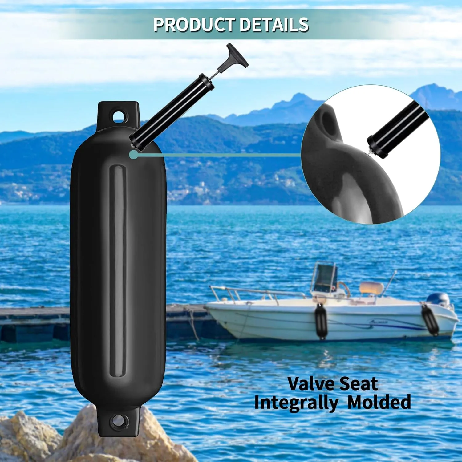 Boat Fenders 4Pack 4.5"/5.5."/6.5"/8.5" Inflatable Ribbed Marine Boat Fender with Fender Lines 6.5ft Needles and Pump for Twin Eyes Boat Fender Bumpers for Docking Fenders Use to Yacht Etc