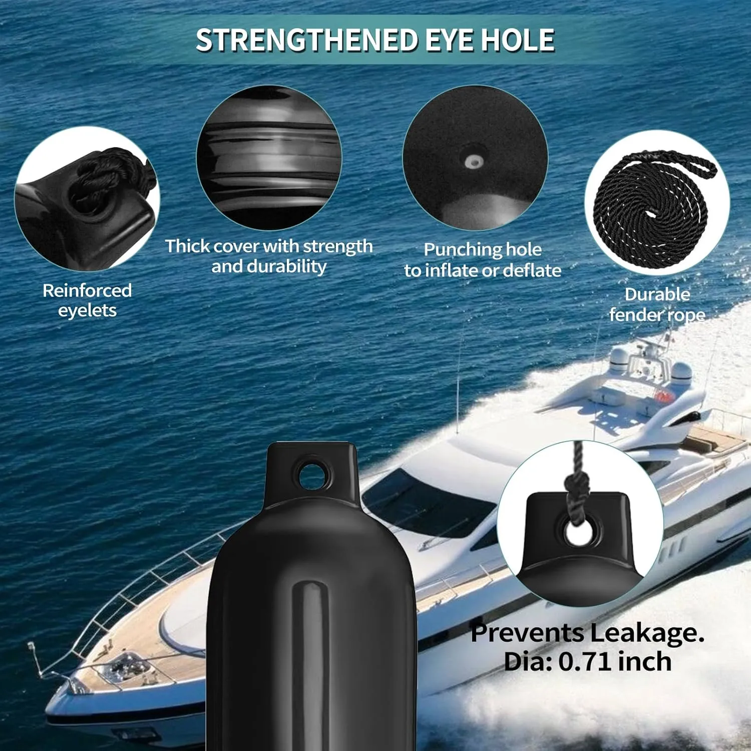 Boat Fenders 4Pack 4.5"/5.5."/6.5"/8.5" Inflatable Ribbed Marine Boat Fender with Fender Lines 6.5ft Needles and Pump for Twin Eyes Boat Fender Bumpers for Docking Fenders Use to Yacht Etc