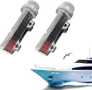 Boat Flares, 2025 Upgrade Solar Powered Marine Signal Light LED Navigation Lamp, Waterproof Emergency Signals for Fishing Nets, Boats Strobe Safety Lights Kit Navigation Lights (Grey 2pc)