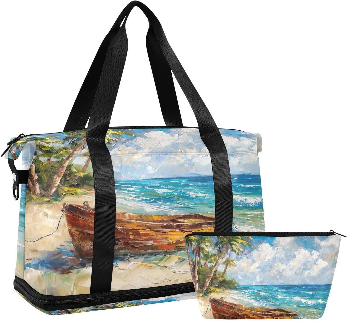 Boat on The Shore Duffel Bag Lightweight Carry On Gym Bags for Travel and Weekends, Versatile Overnight Bag with Shoe Compartment