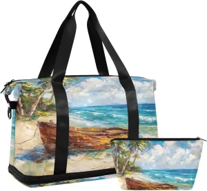 Boat on The Shore Duffel Bag Lightweight Carry On Gym Bags for Travel and Weekends, Versatile Overnight Bag with Shoe Compartment
